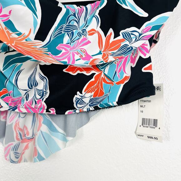 NWT Trina Turk Size 10 Ruffled Bandeau Bikini Top Multicolor Tropical Floral - Picture 3 of 6